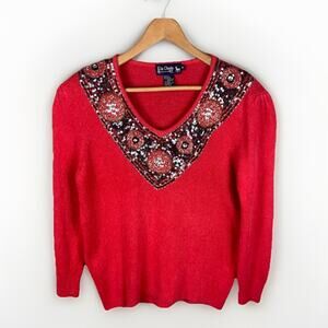 Le Chois Silk & Angora Sweater Women’s M Holiday Glam Retro Vintage Western